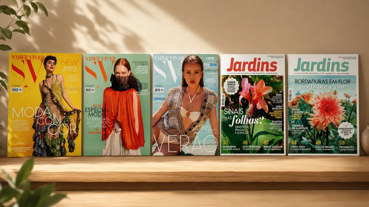 Magazine layouts displaying editorial design system